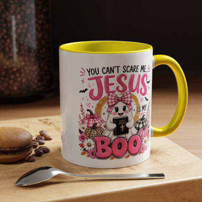 You Can’t Scare Me Jesus Is My Boo Coffee Mug — Halloween Christian Accent Mug