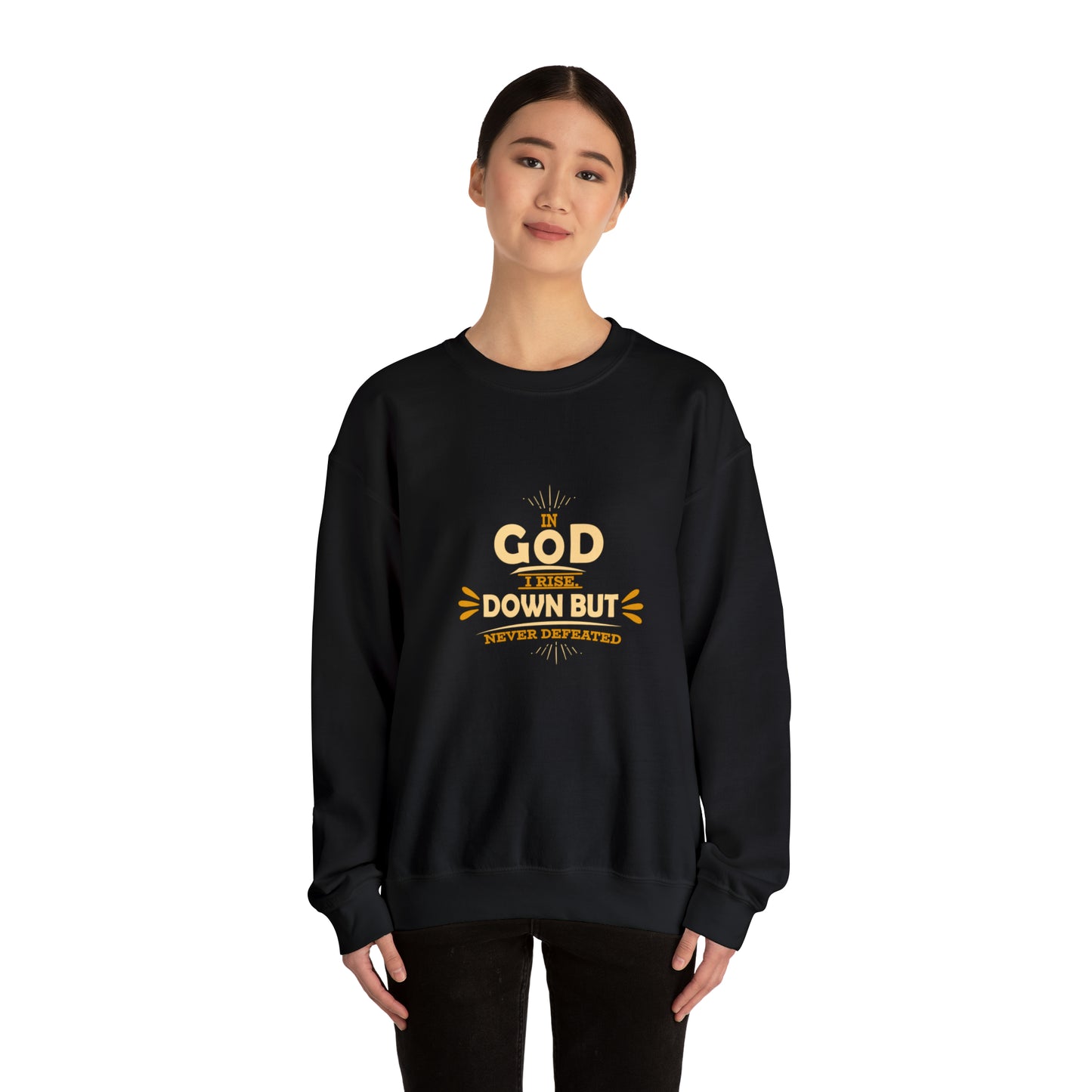 In God I Rise Down But Never Defeated Unisex Heavy Blend™ Crewneck Sweatshirt