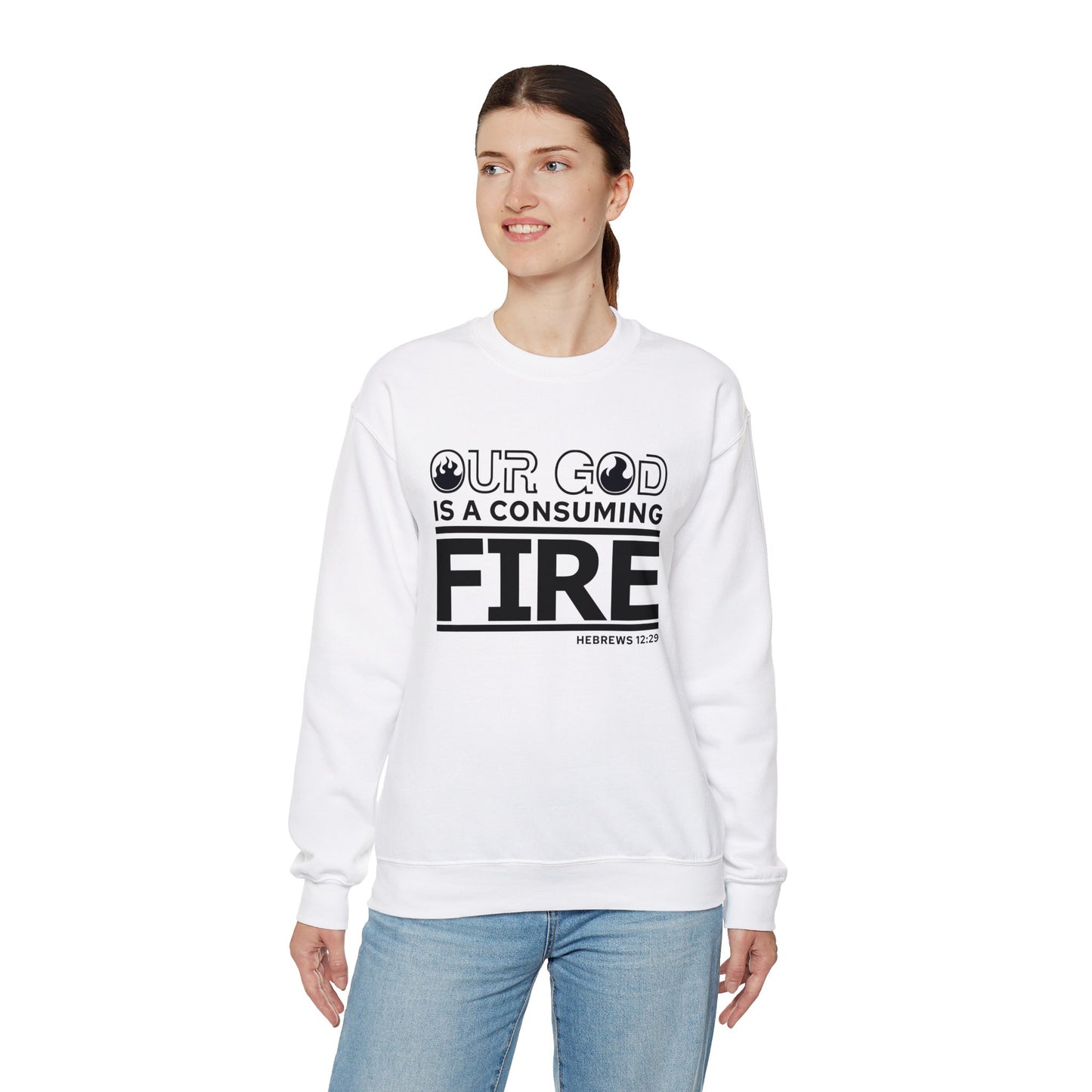 Our God Is A Consuming Fire  Unisex Heavy Blend™ Crewneck Christian Sweatshirt