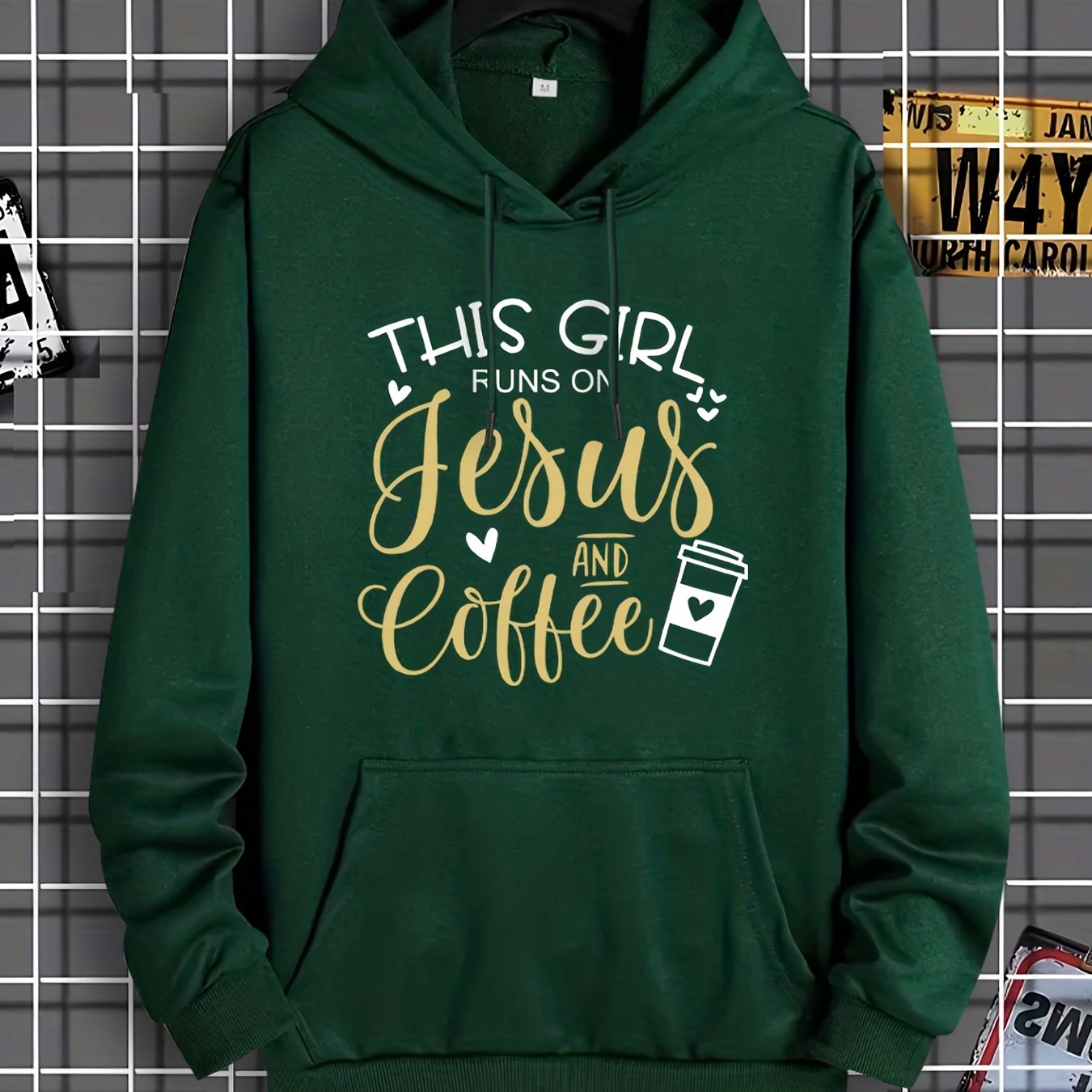 This Girl Runs On Jesus And Coffee Women's Christian Pullover Hooded Sweatshirt claimedbygoddesigns
