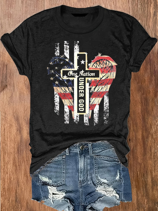 One Nation Under God Patriotic American Flag Women's Christian T-shirt claimedbygoddesigns