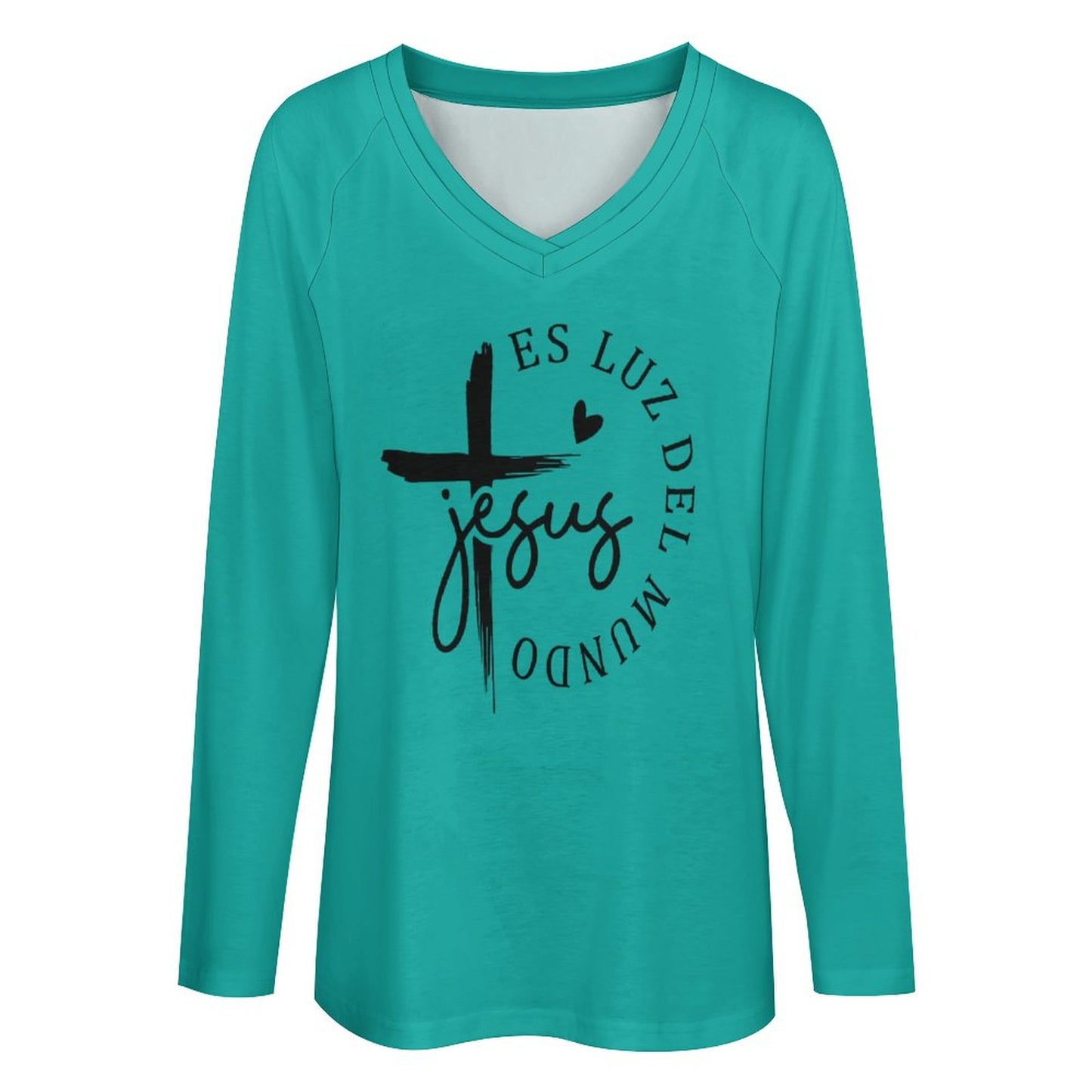 Jesus Es Luz Del Mundo Spanish Christian Women's V-neck Loose Pullover Sweatshirt