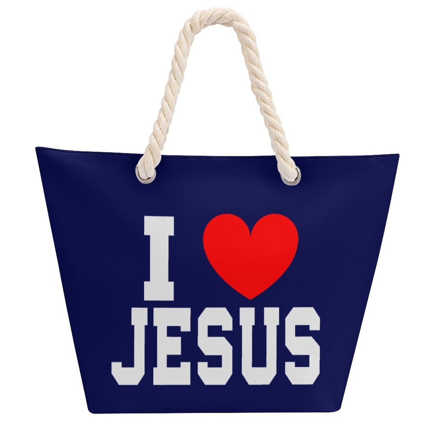 I Love Jesus Christian Large Jute Tote Bag