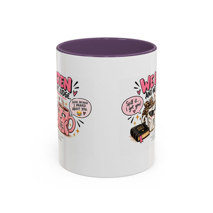 Coffee Mug — "We Listen and We Don't Judge" Inspirational Pink Ceramic Mug (11/15oz)