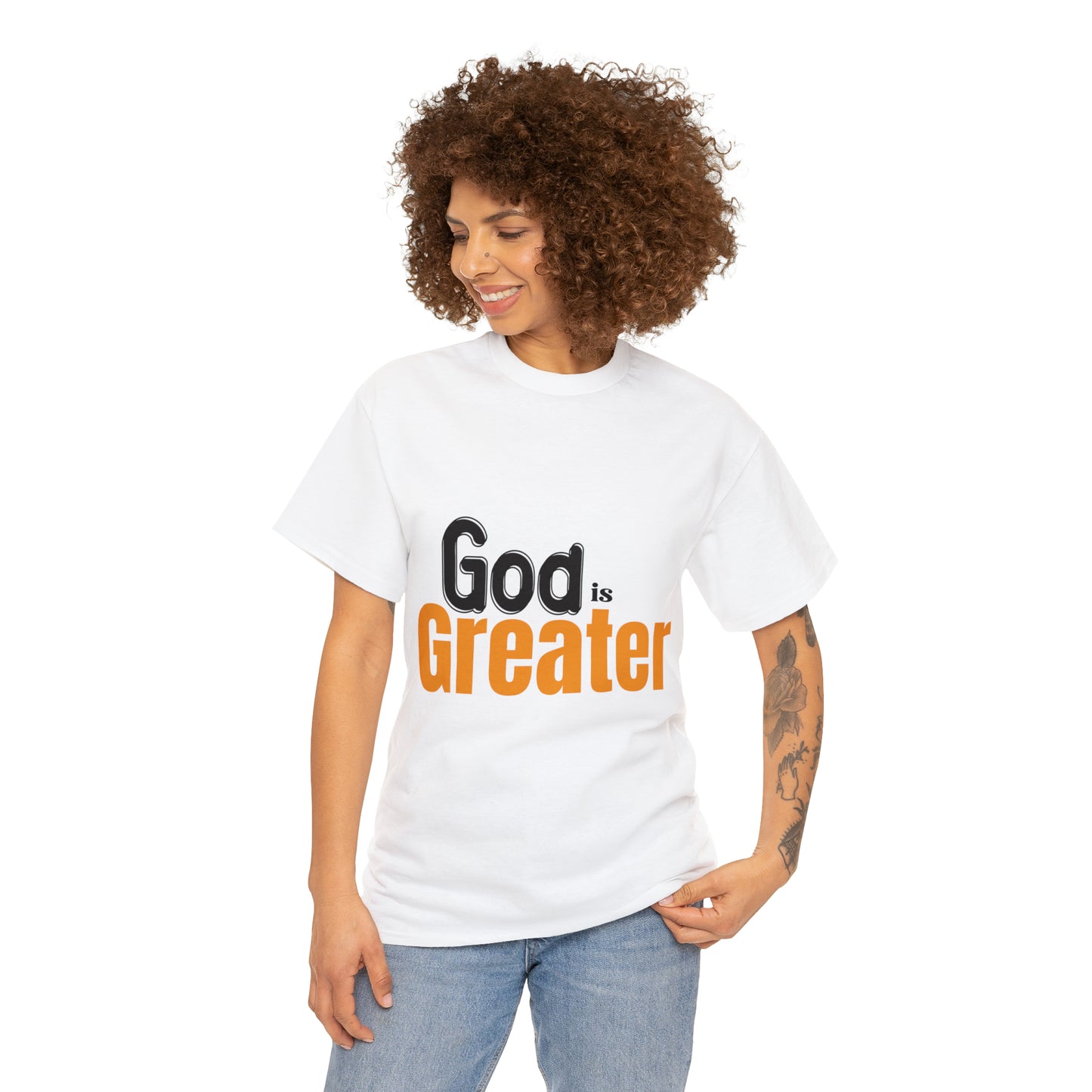 God Is Greater Unisex Heavy Cotton Tee Printify