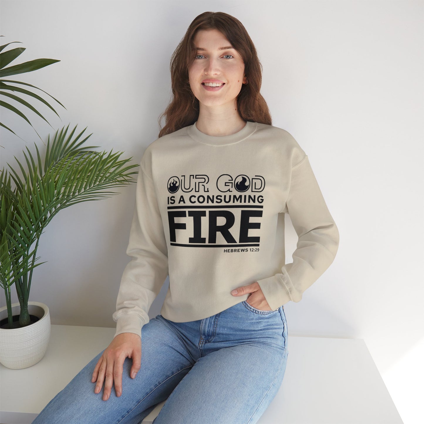 Our God Is A Consuming Fire  Unisex Heavy Blend™ Crewneck Christian Sweatshirt