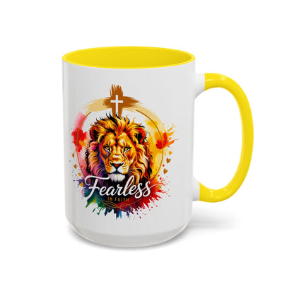 Fearless in Faith Lion Coffee Accent Mug - 11oz & 15oz Inspirational Drinkware