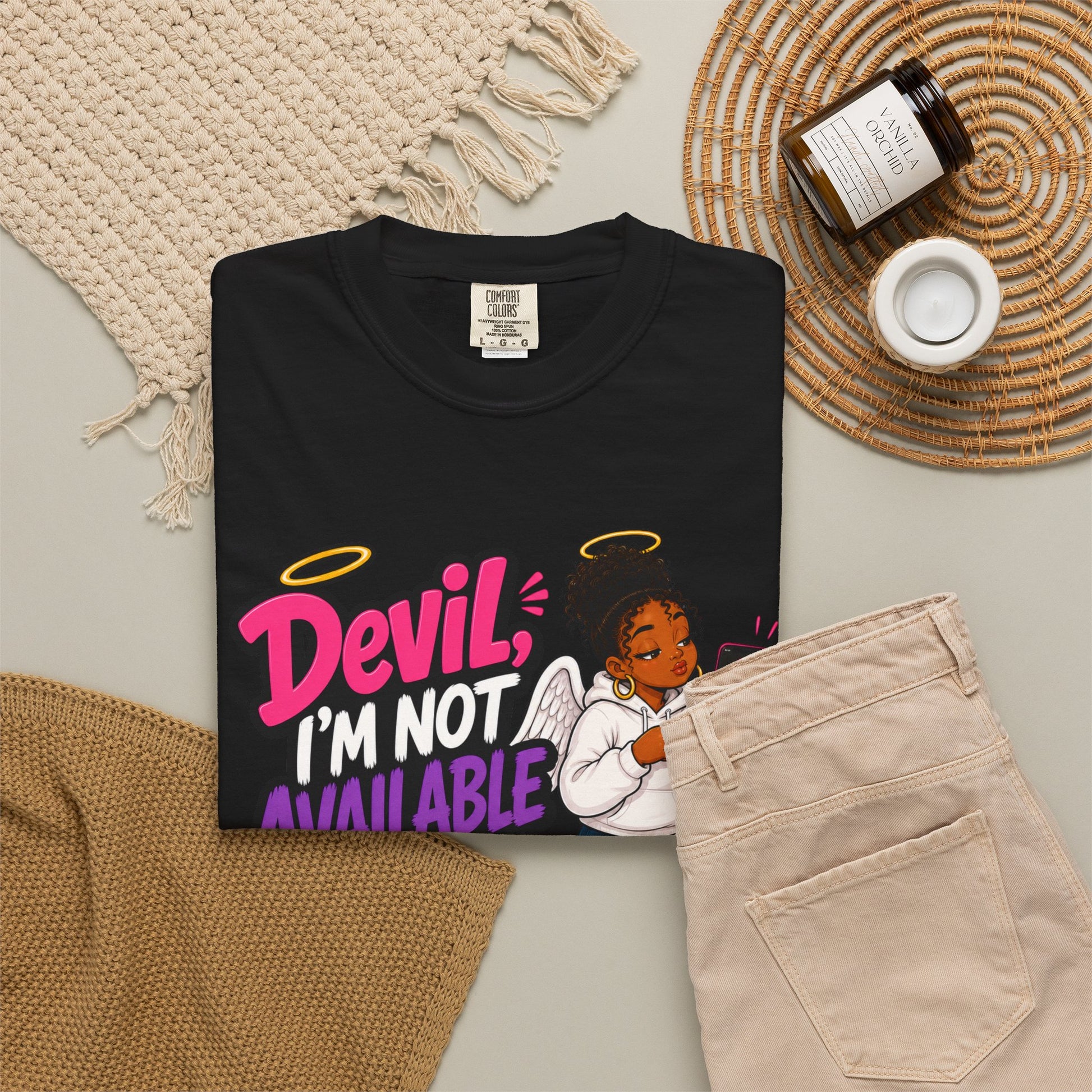 Devil, I’m Not Available for Foolishness T-Shirt — Sassy Black Girl Graphic Tee - ClaimedbyGodDesigns