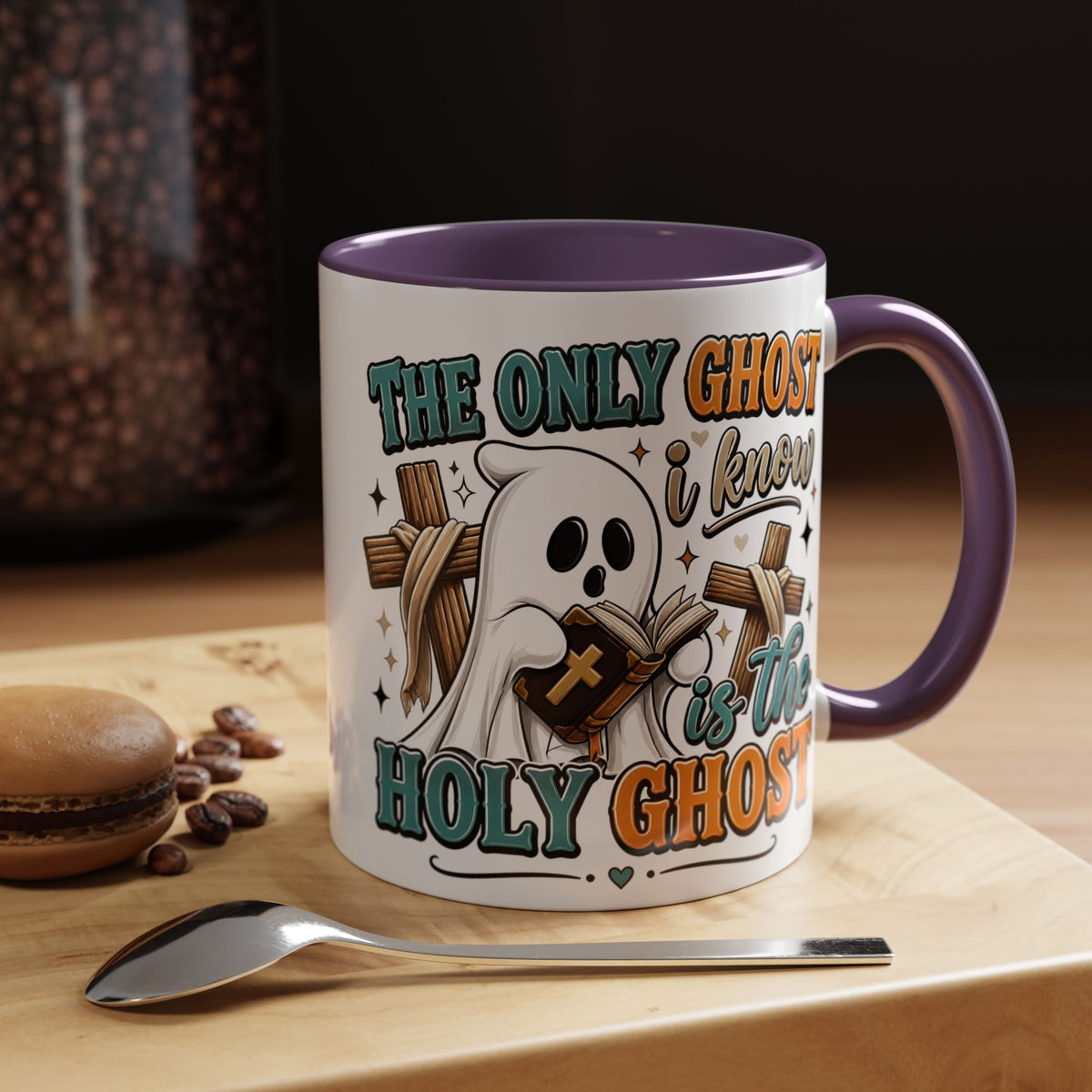 Accent Mug — "The Only Ghost I Know Is the Holy Ghost" Christian Halloween Coffee Cup