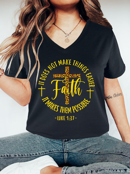Faith Makes Things Possible Women's Christian V Neck T-Shirt claimedbygoddesigns