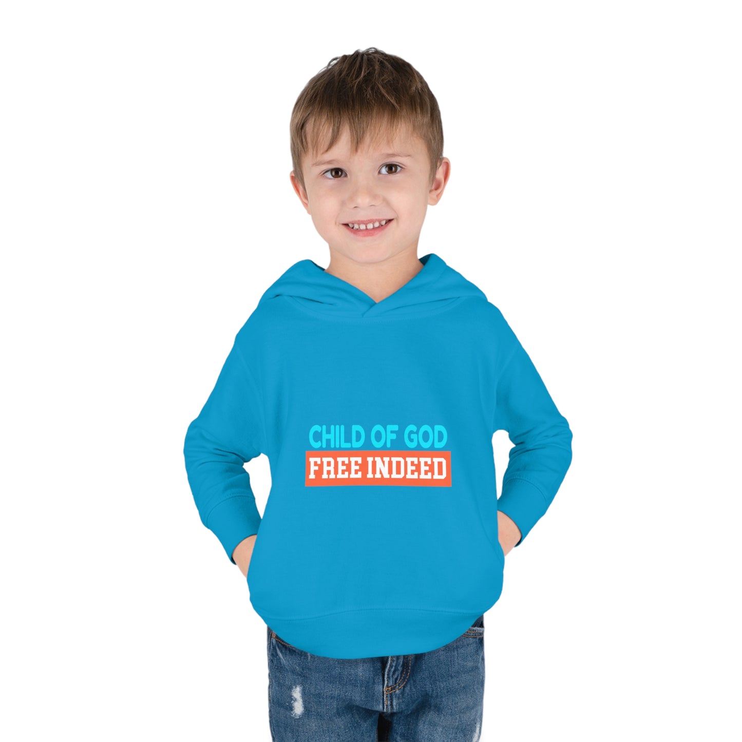 Child Of God Free Indeed Christian Toddler Pullover Fleece Hoodie Printify