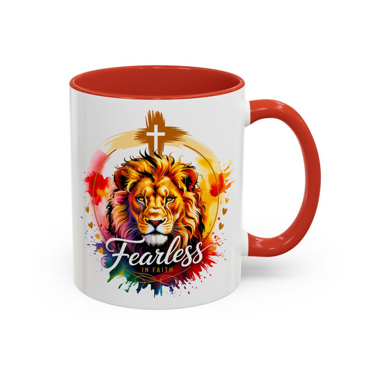 Fearless in Faith Lion Coffee Accent Mug - 11oz & 15oz Inspirational Drinkware