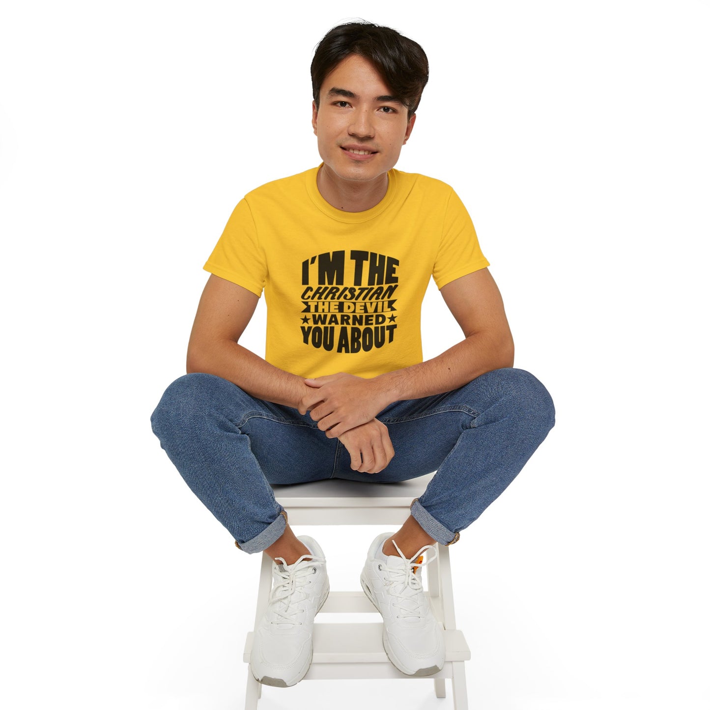 I'm The Christian The Devil Warned You About Funny Unisex Christian Ultra Cotton Tee Printify