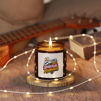 Candle — "Smells Like Spiritual Boundaries" Scented Soy Candle (Amber Jar)