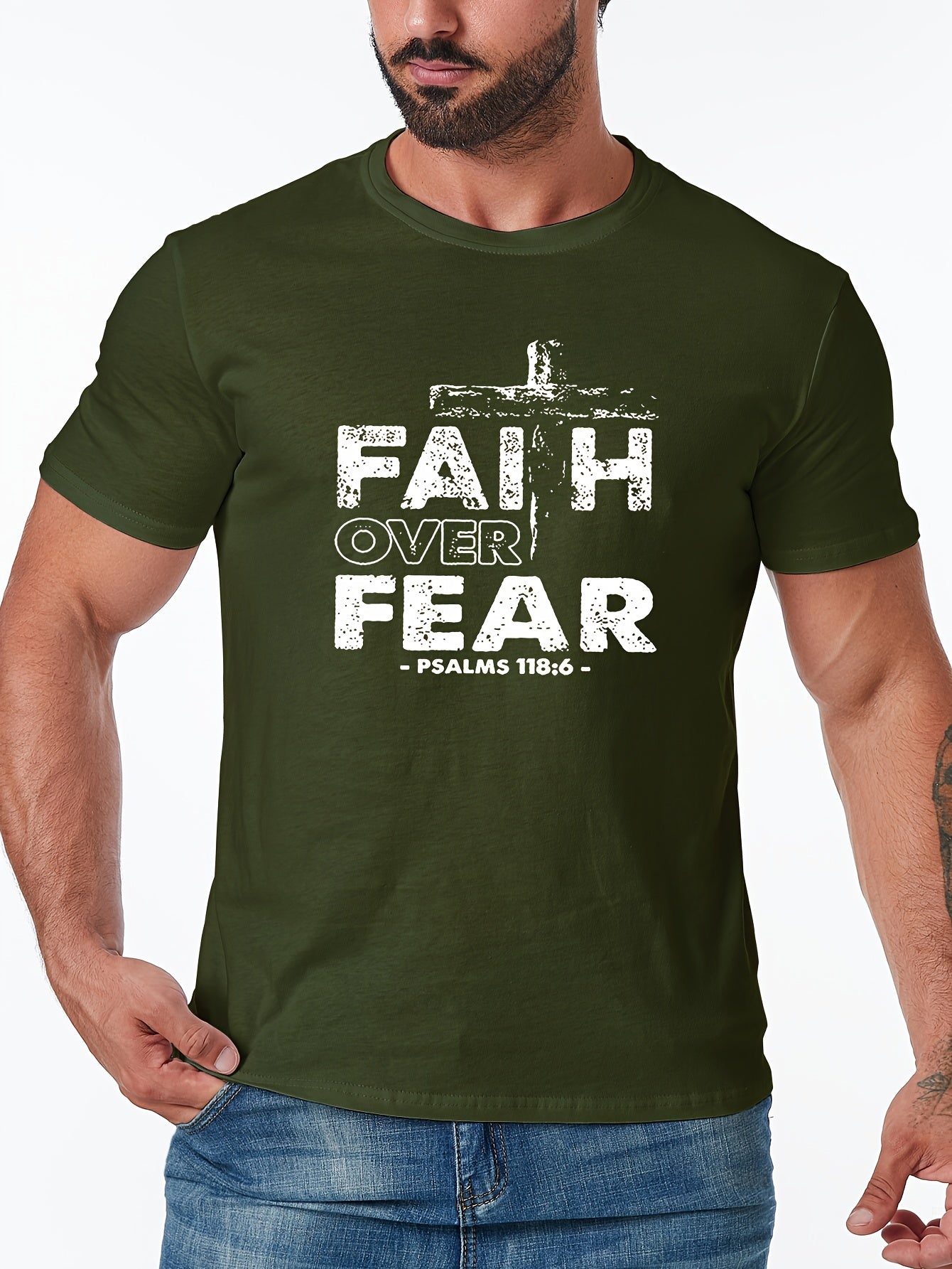 Faith Over Fear Men's Christian T-shirt claimedbygoddesigns