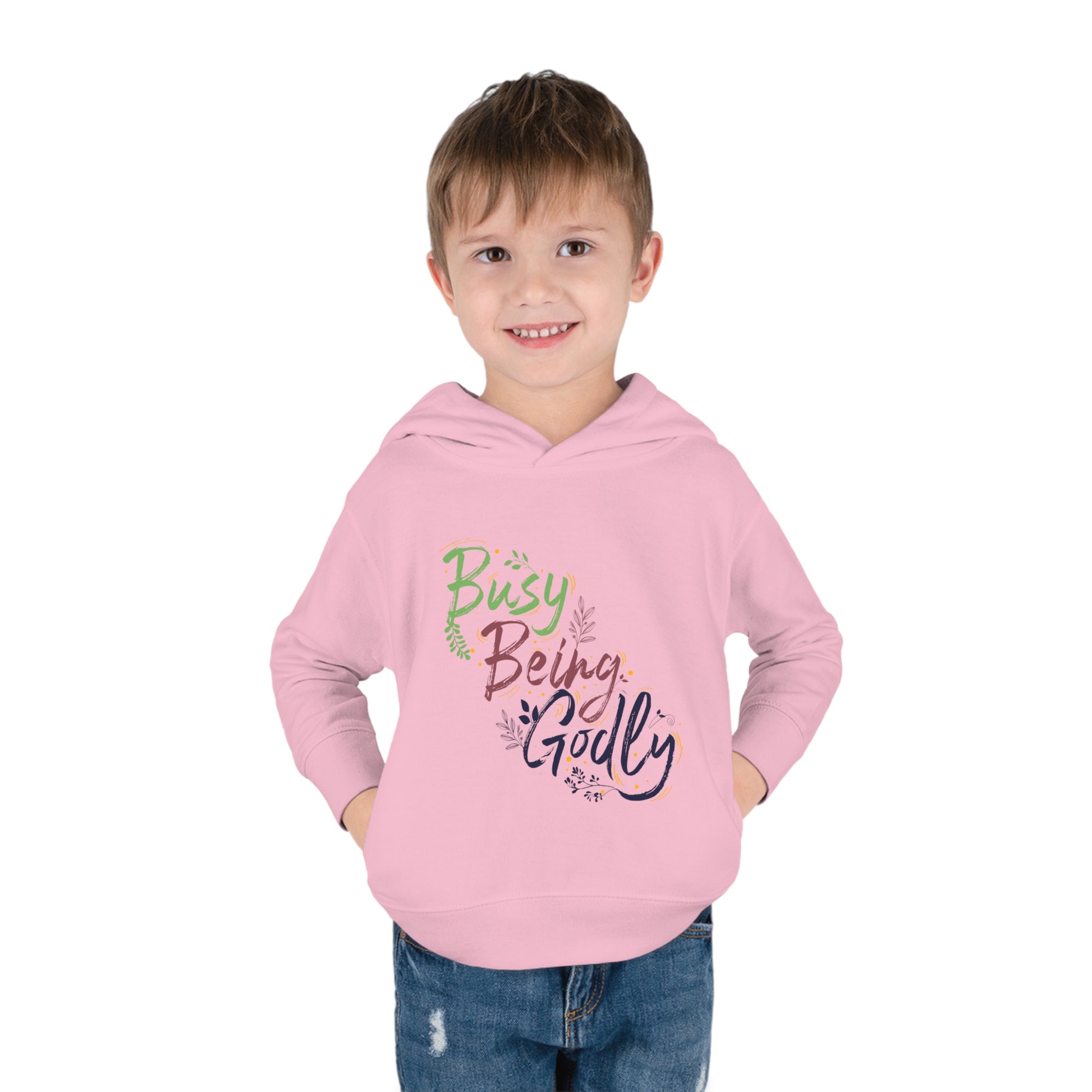 Busy Being Godly Toddler Christian Pullover Fleece Hoodie Printify