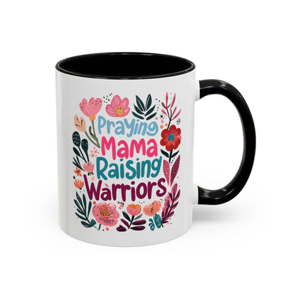 Floral Inspirational Coffee Accent Mug - Praying Mama Raising Warriors, Gift for Moms, Mother's Day Mug, Motivational Cup, Unique Kitchenware