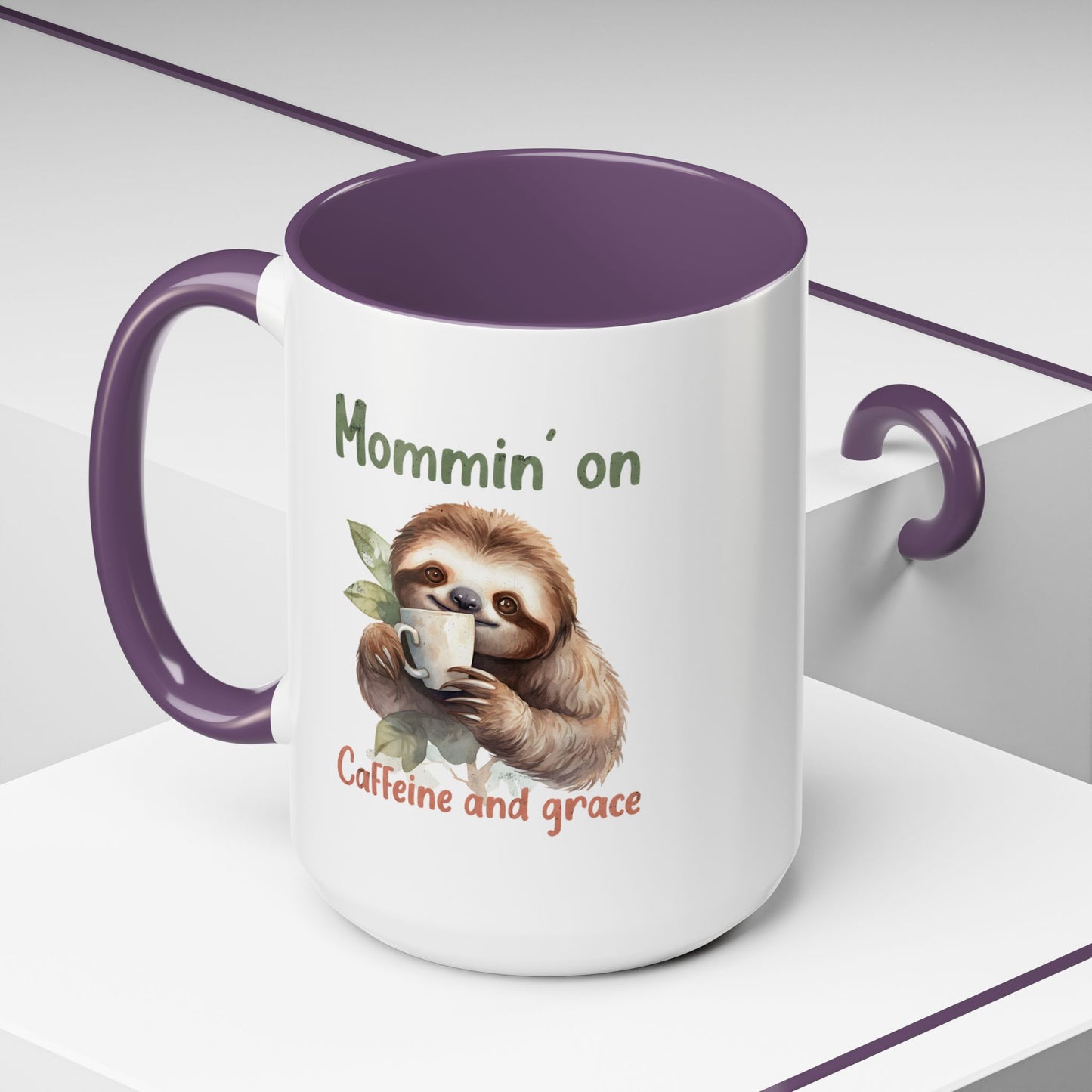 Sloth Mom Coffee Accent Mug - 'Mommin' on Caffeine and Grace' - Cute Gift for Christian Moms