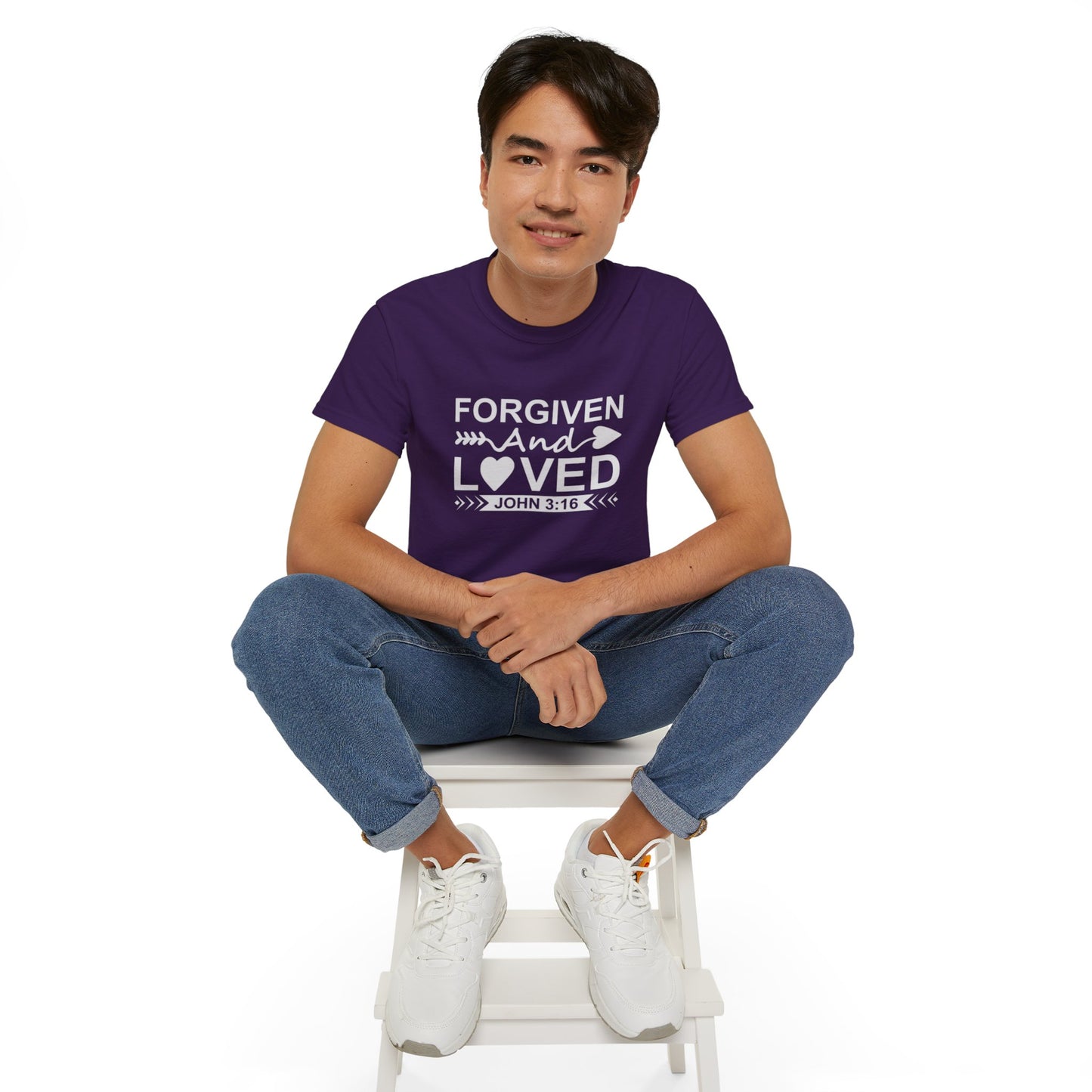 John 3:16 Forgiven And Loved Unisex Christian Ultra Cotton Tee Printify