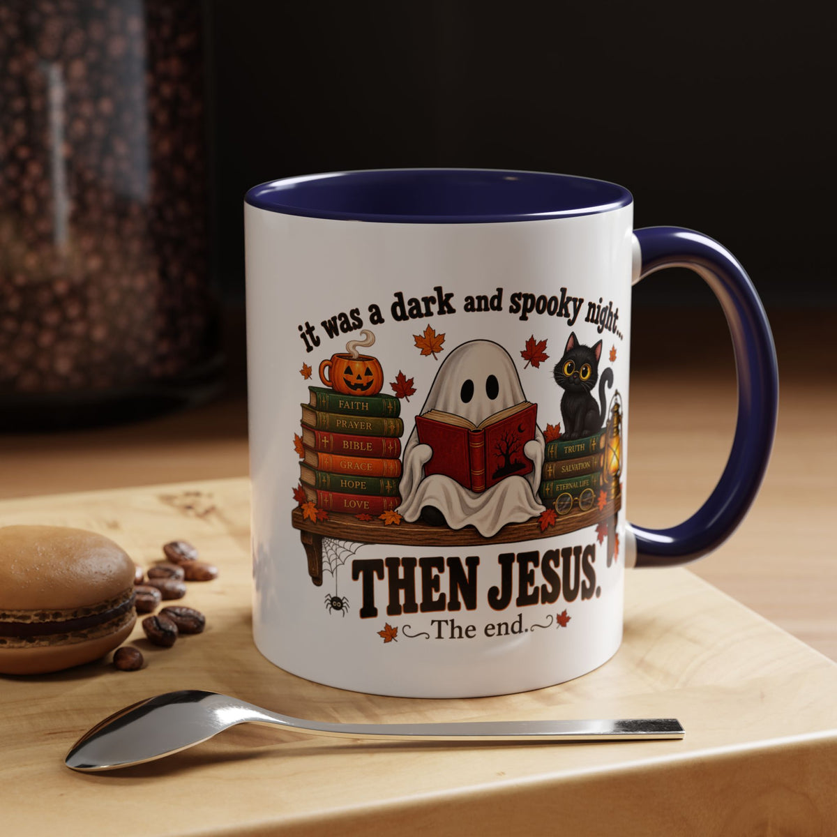 Halloween Christian Coffee Mug — “It Was a Dark and Spooky Night… Then Jesus” Accent Mug
