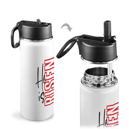 He is Risen Insulated Christian Water Bottle with Straw Lid (18oz) - ClaimedbyGodDesigns