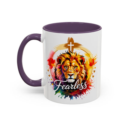 Fearless in Faith Lion Coffee Accent Mug - 11oz & 15oz Inspirational Drinkware