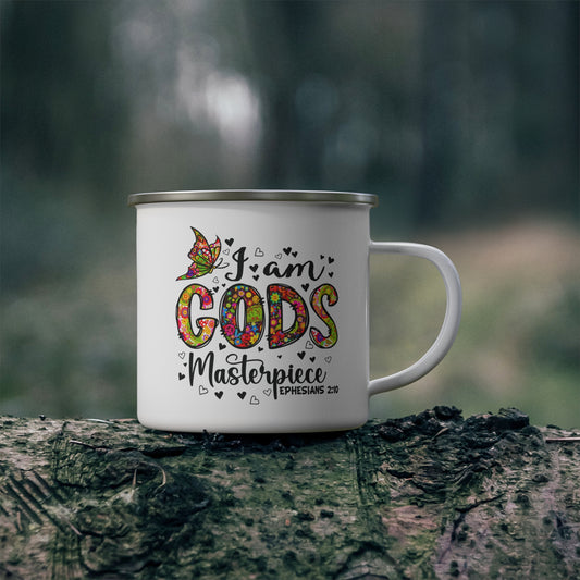 I Am God's Masterpiece Christian Enamel Camping Mug 12oz