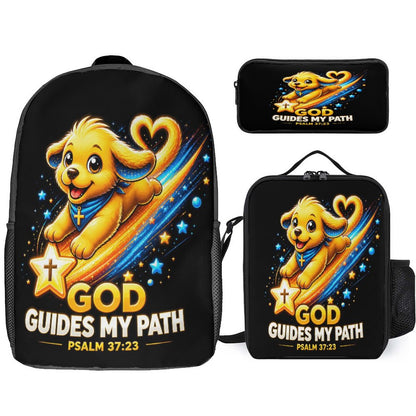 God Guides My Path Christian 3 PCS Bag Set (Backpack, Lunch Bag and Pencil Case) - ClaimedbyGodDesigns