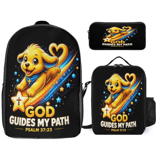 God Guides My Path Christian 3 PCS Bag Set (Backpack, Lunch Bag and Pencil Case) - ClaimedbyGodDesigns