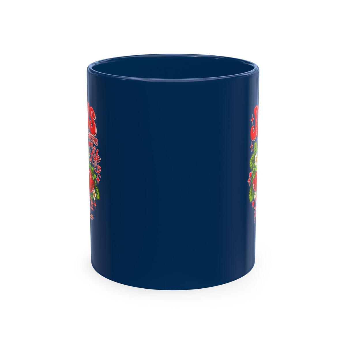 Ceramic Mug — "Jesus Sweetens My Life" Strawberry Faith Coffee Cup