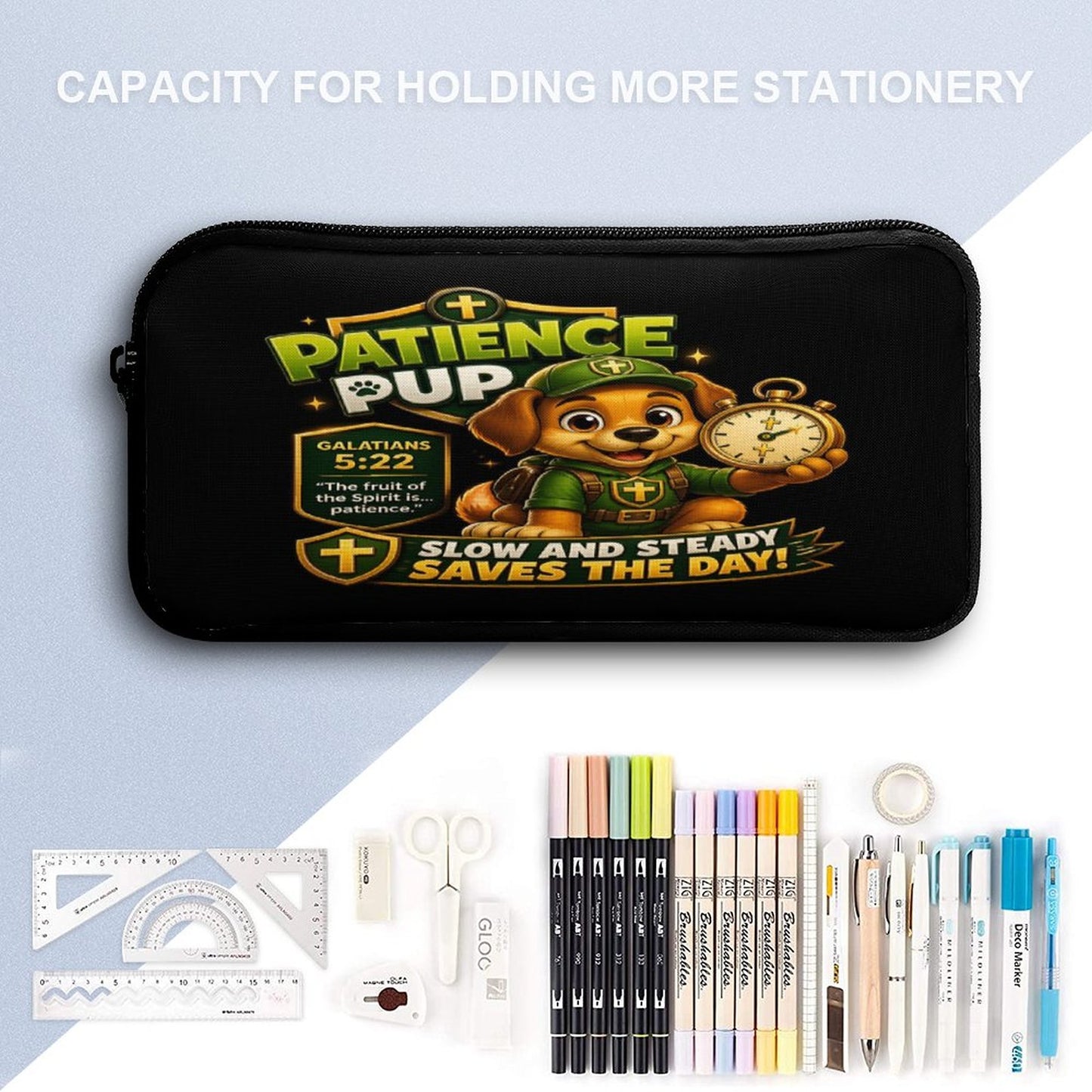 Patience Pup Christian 3 PCS Bag Set (Backpack, Lunch Bag and Pencil Case) - ClaimedbyGodDesigns