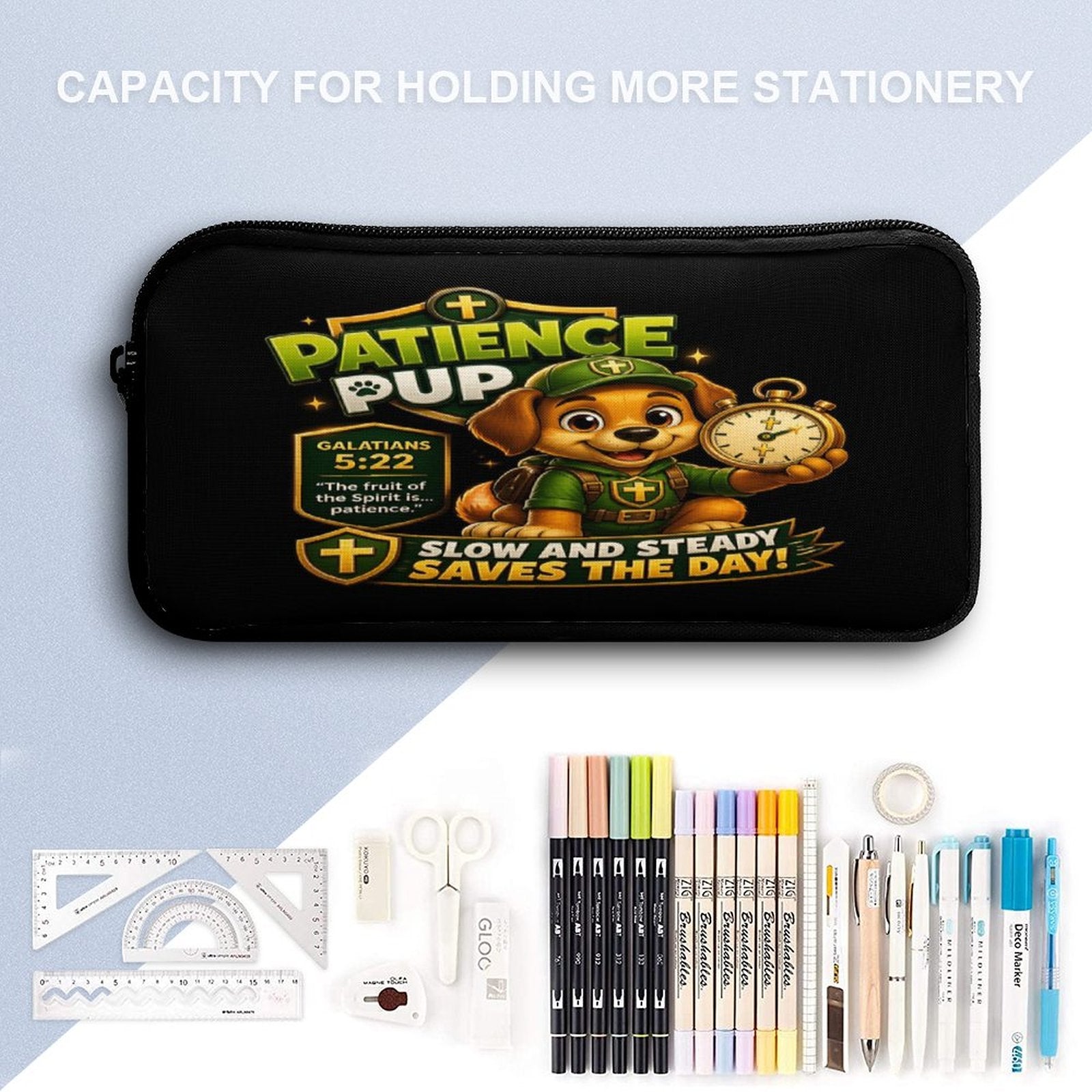 Patience Pup Christian 3 PCS Bag Set (Backpack, Lunch Bag and Pencil Case) - ClaimedbyGodDesigns