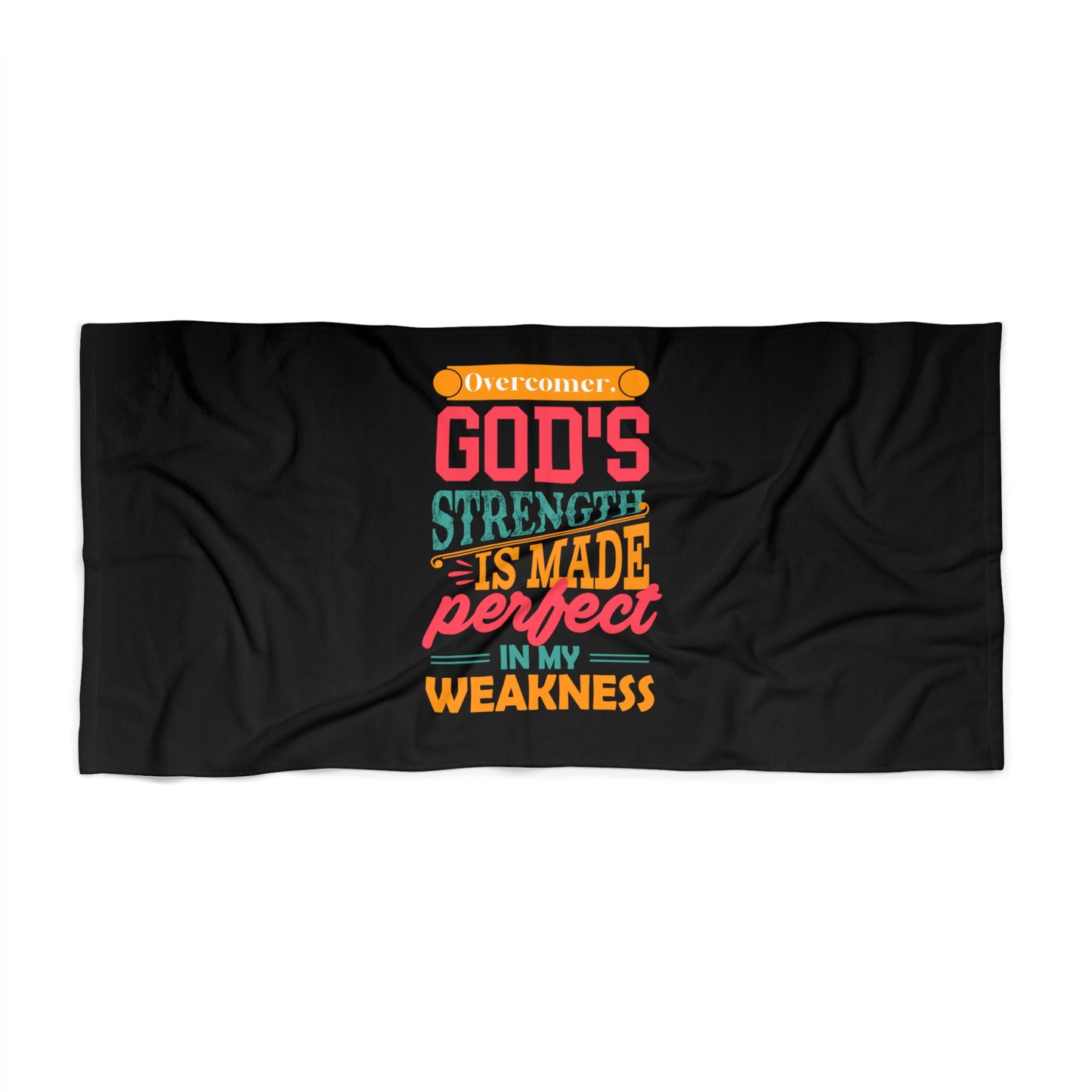 Overcomer God's Strength Is Made Perfect In My Weakness Christian Beach Towel Printify