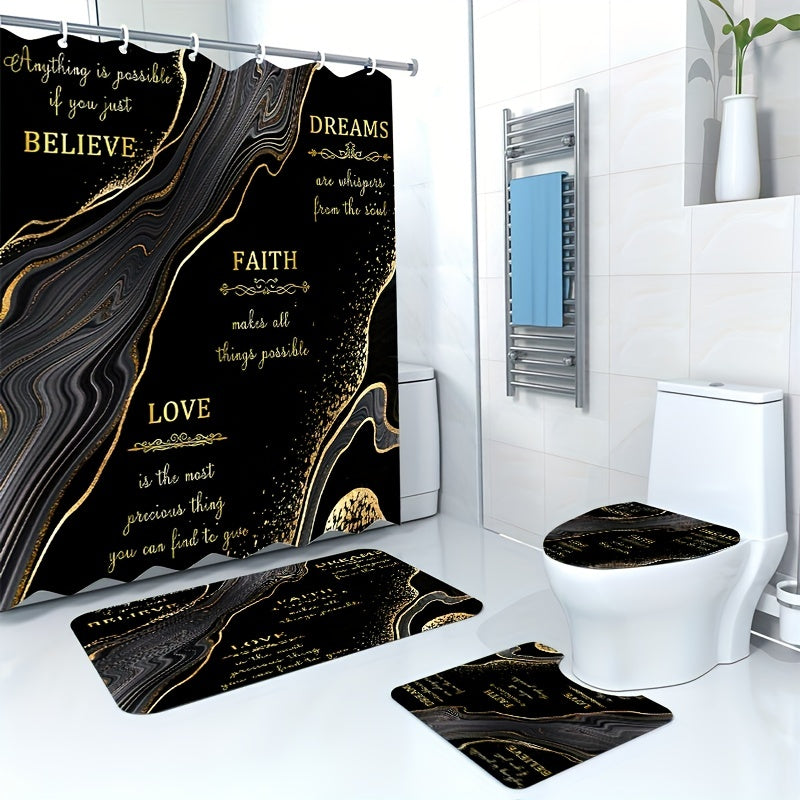 Faith & Love Christian Shower Curtain or Set With 12 Hooks, Toilet Covers Mats, Bathroom Non-slip Rug claimedbygoddesigns