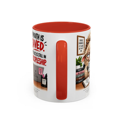 Saved & Sassy Sheep Coffee Mug — "My Mouth Is Saved, My Face Is Still In Discipleship" Accent Mug