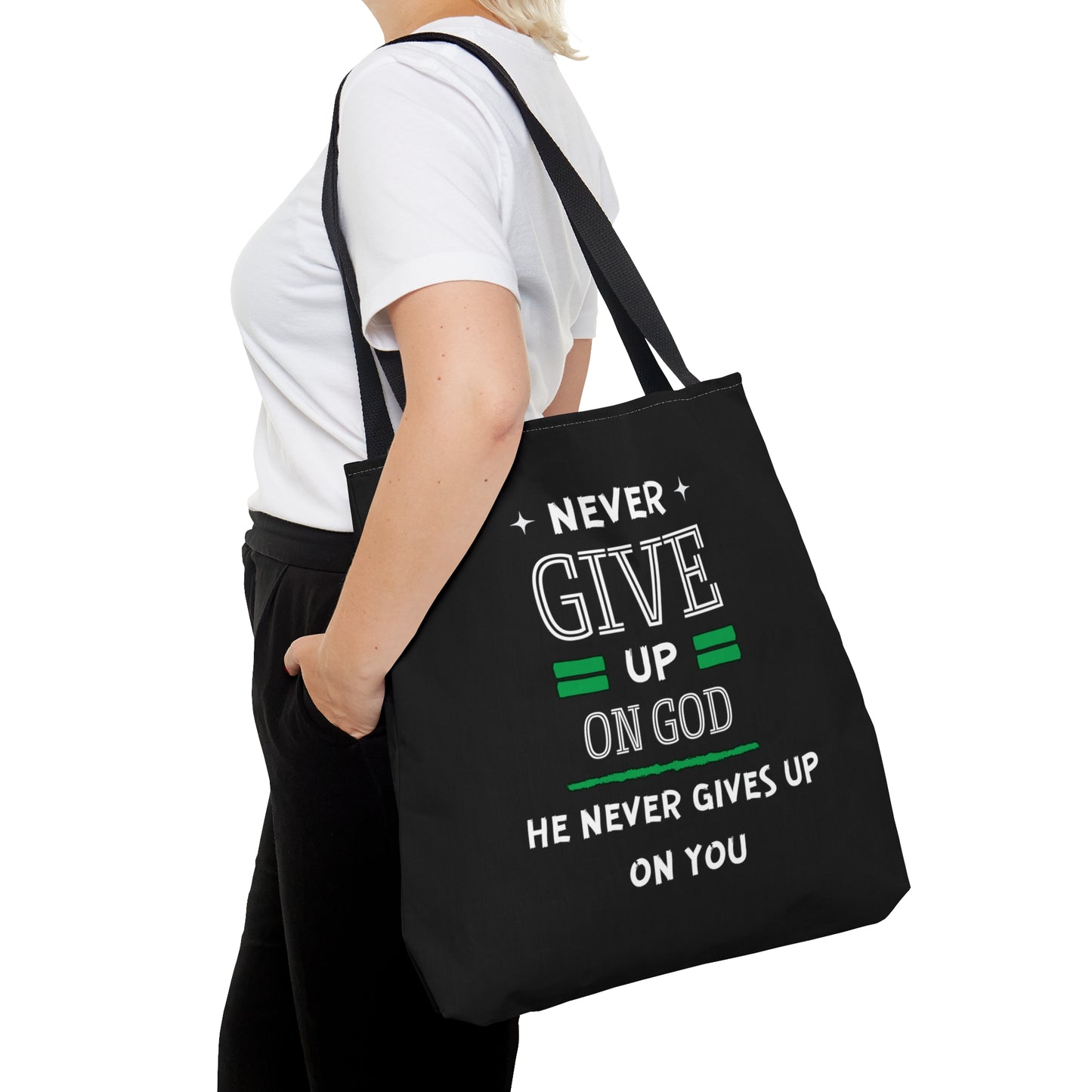 Never Give Up On God He Never Gives Up On You Tote Bag Printify