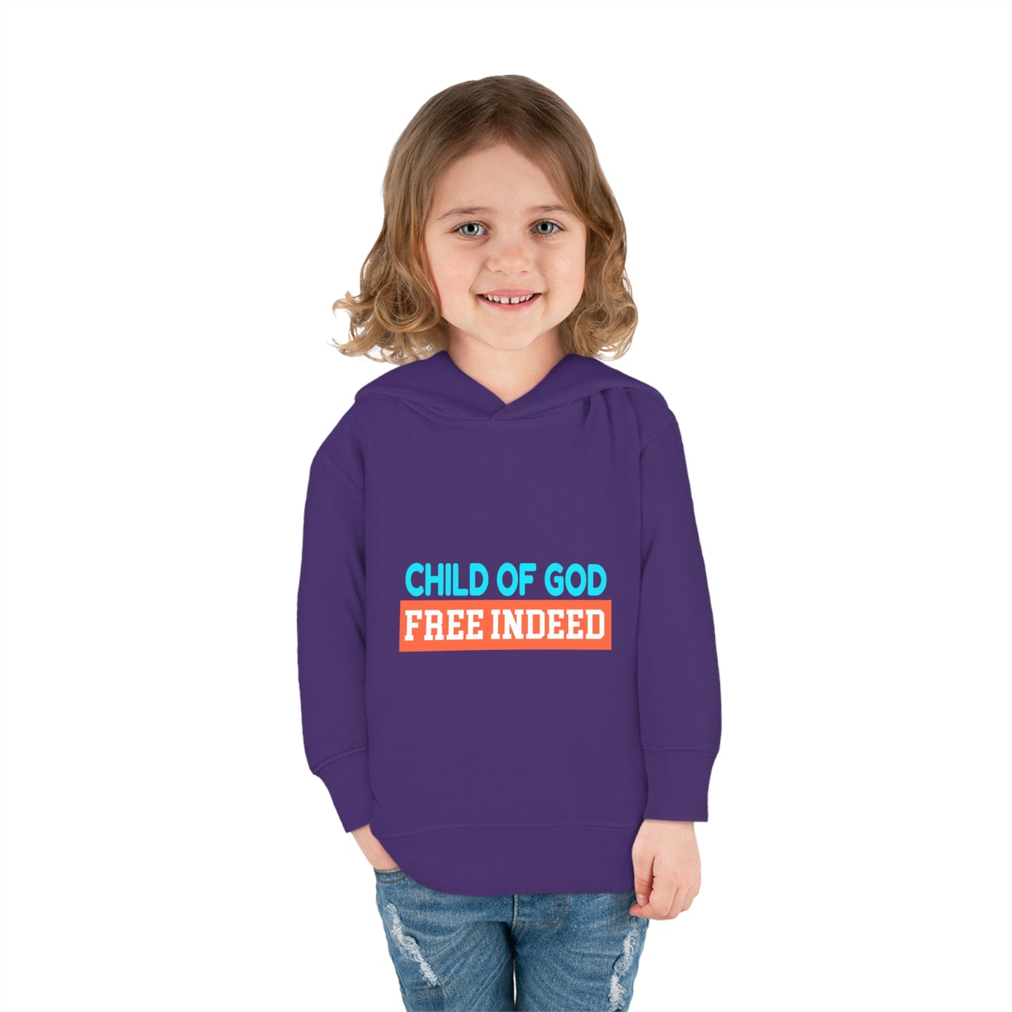 Child Of God Free Indeed Christian Toddler Pullover Fleece Hoodie Printify