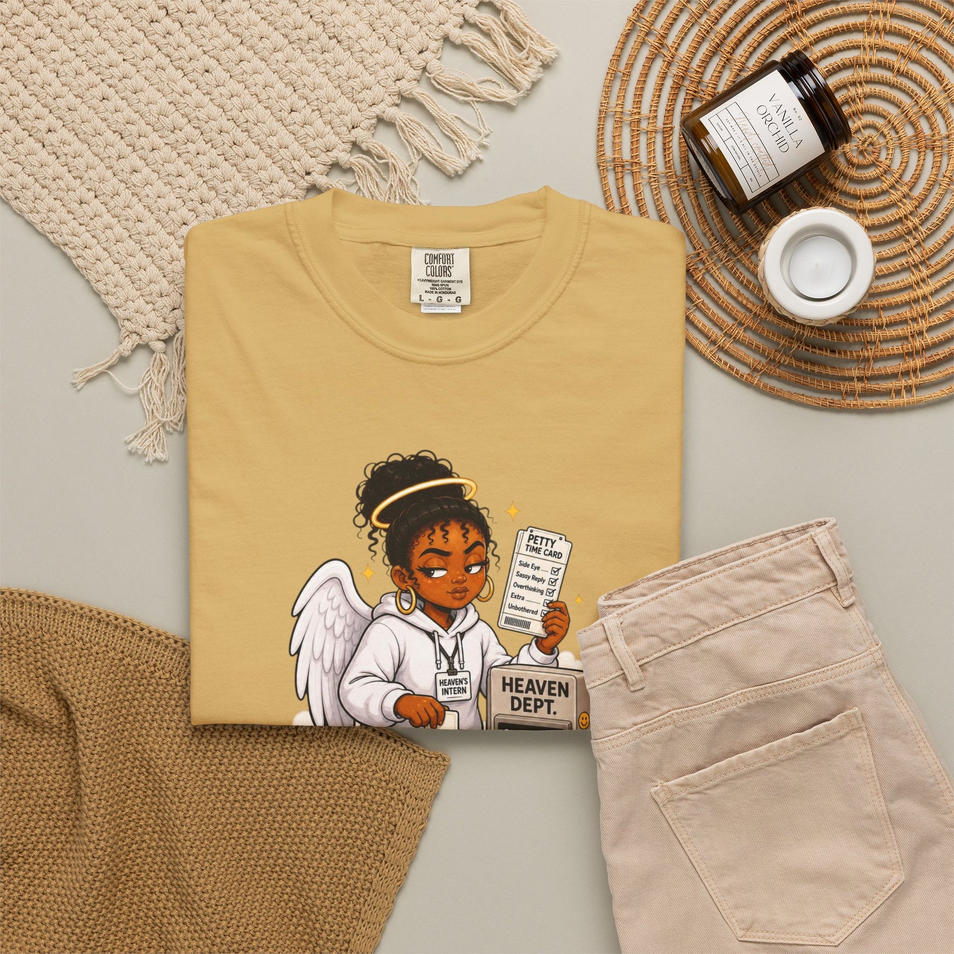 Heaven's Intern T-shirt – Funny Angel Nurse Tee ('Still Learning to Clock Out Petty') - ClaimedbyGodDesigns