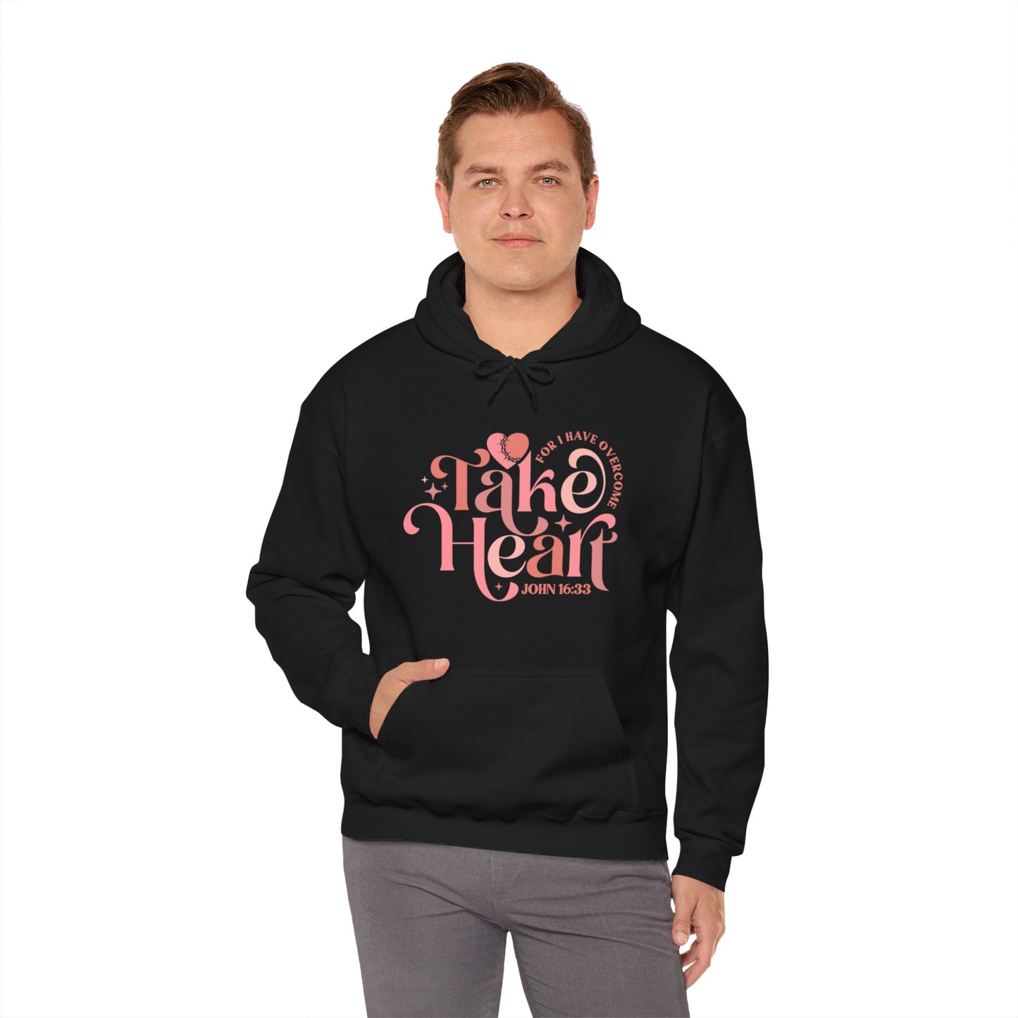 Take Heart For I Have Overcome Unisex Christian Hooded Pullover Sweatshirt