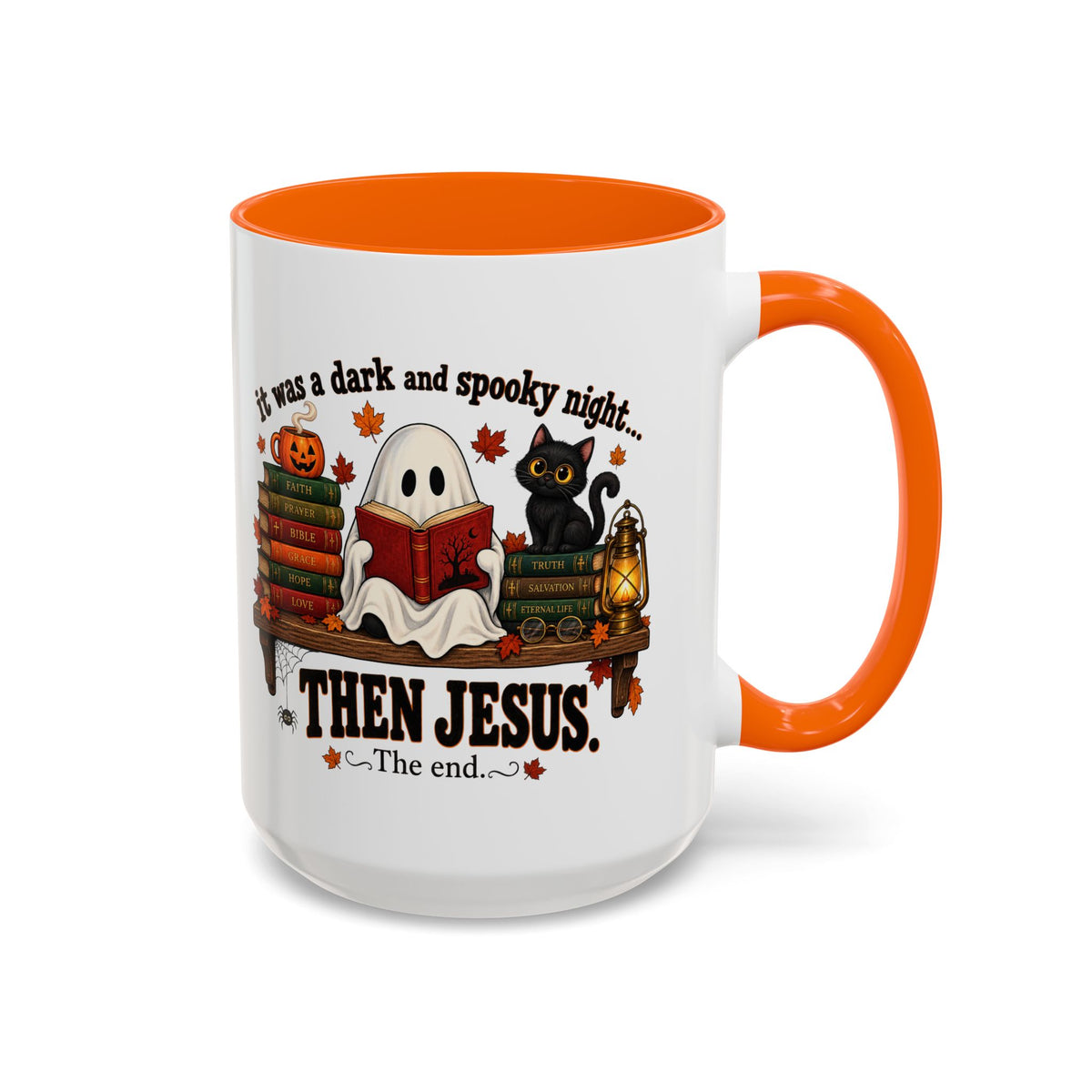 Halloween Christian Coffee Mug — “It Was a Dark and Spooky Night… Then Jesus” Accent Mug