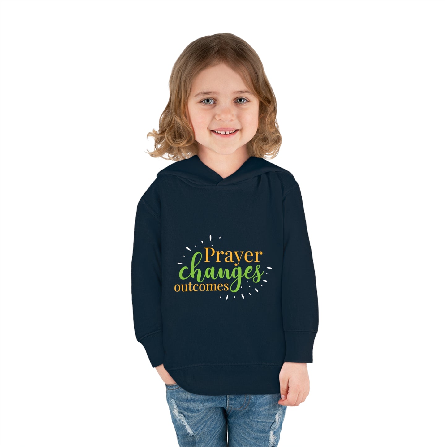 Prayer Changes Outcomes Toddler Christian Pullover Fleece Hoodie Printify