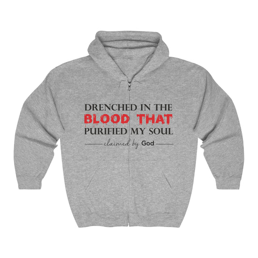Drenched In The Blood That Purified My Soul Unisex Heavy Blend Full Zip Hooded Sweatshirt