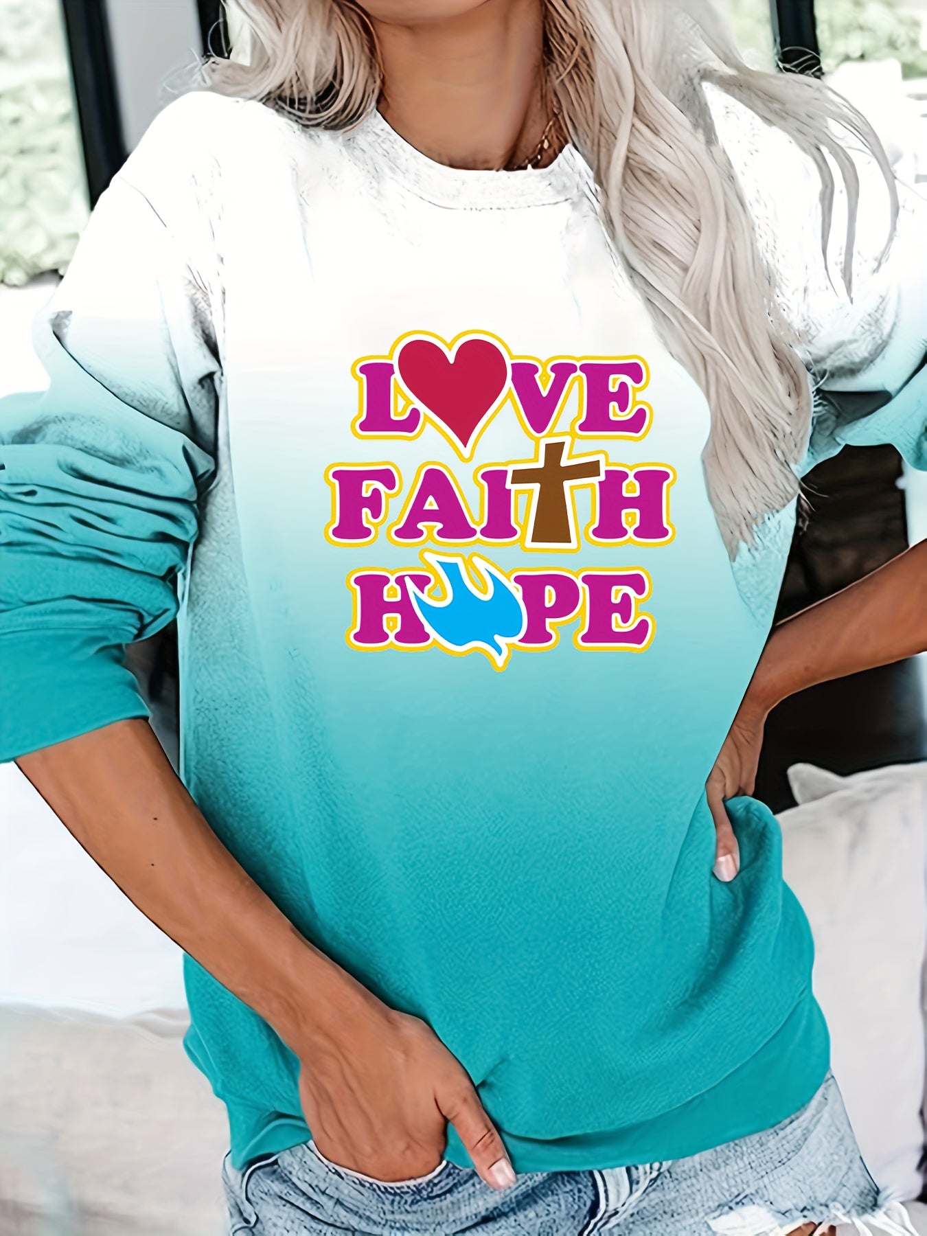 Love Faith Hope Women's Christian Pullover Sweatshirt claimedbygoddesigns