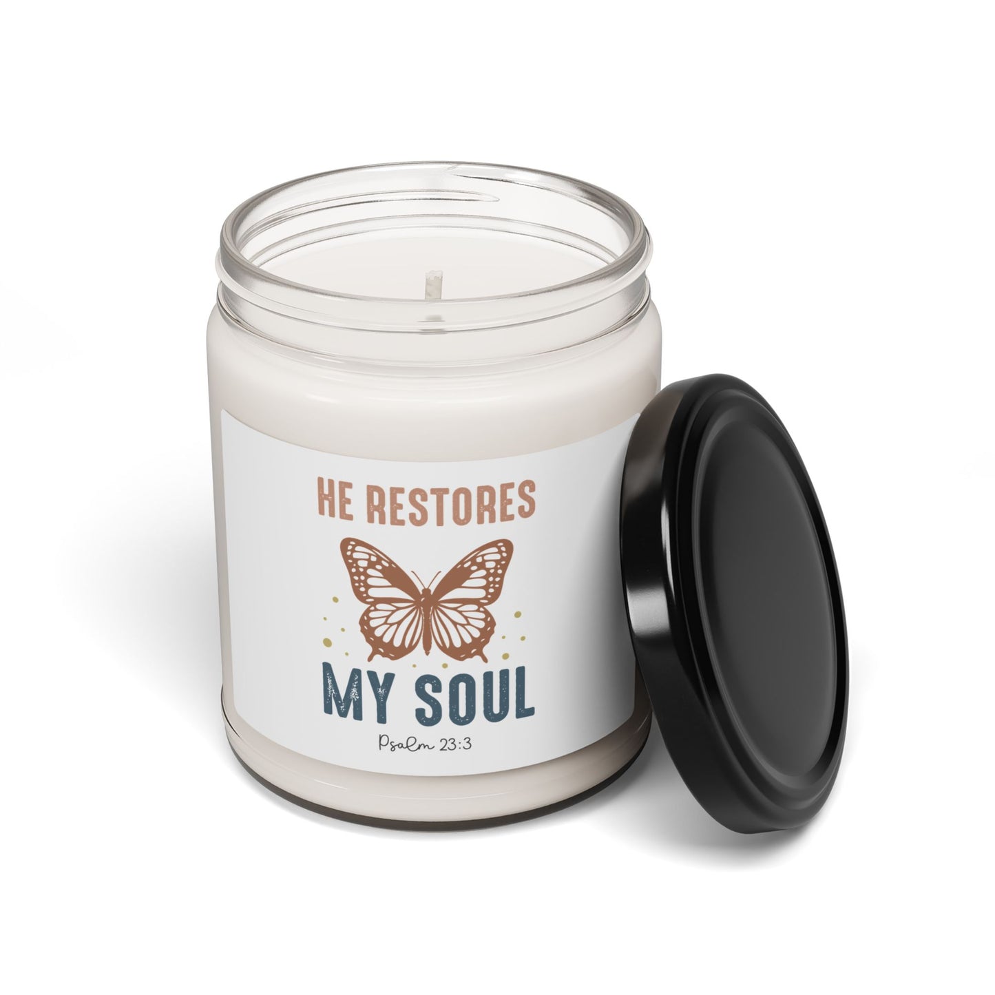 Inspirational Scented Soy Christian Candle - "He Restores My Soul" (Psalm 23:3) - 9oz