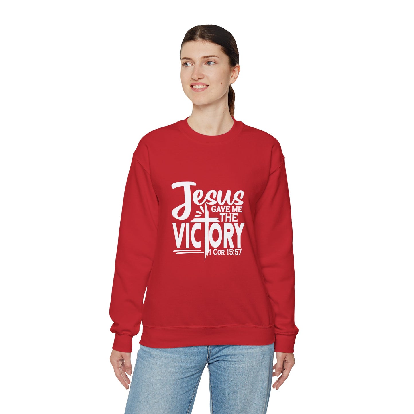 Jesus Gave Me The Victory Unisex Heavy Blend™ Crewneck Christian Sweatshirt