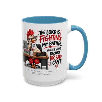 Inspirational Accent Coffee Mug — “The Lord Is Fighting My Battles” Faith Quote (11/15oz)