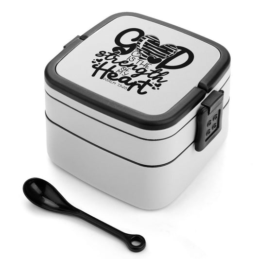 God Is The Strength Of My Heart 2-Tier Stackable Bento Lunch Box unique Christian Gift For the everyday Christian