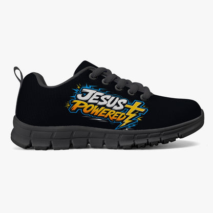 Jesus Powered Christian Kids' Lightweight Mesh Sneakers - Black - ClaimedbyGodDesigns