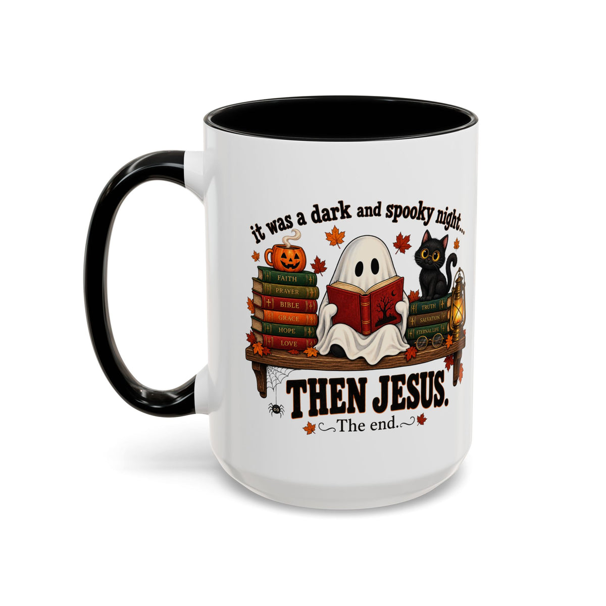 Halloween Christian Coffee Mug — “It Was a Dark and Spooky Night… Then Jesus” Accent Mug