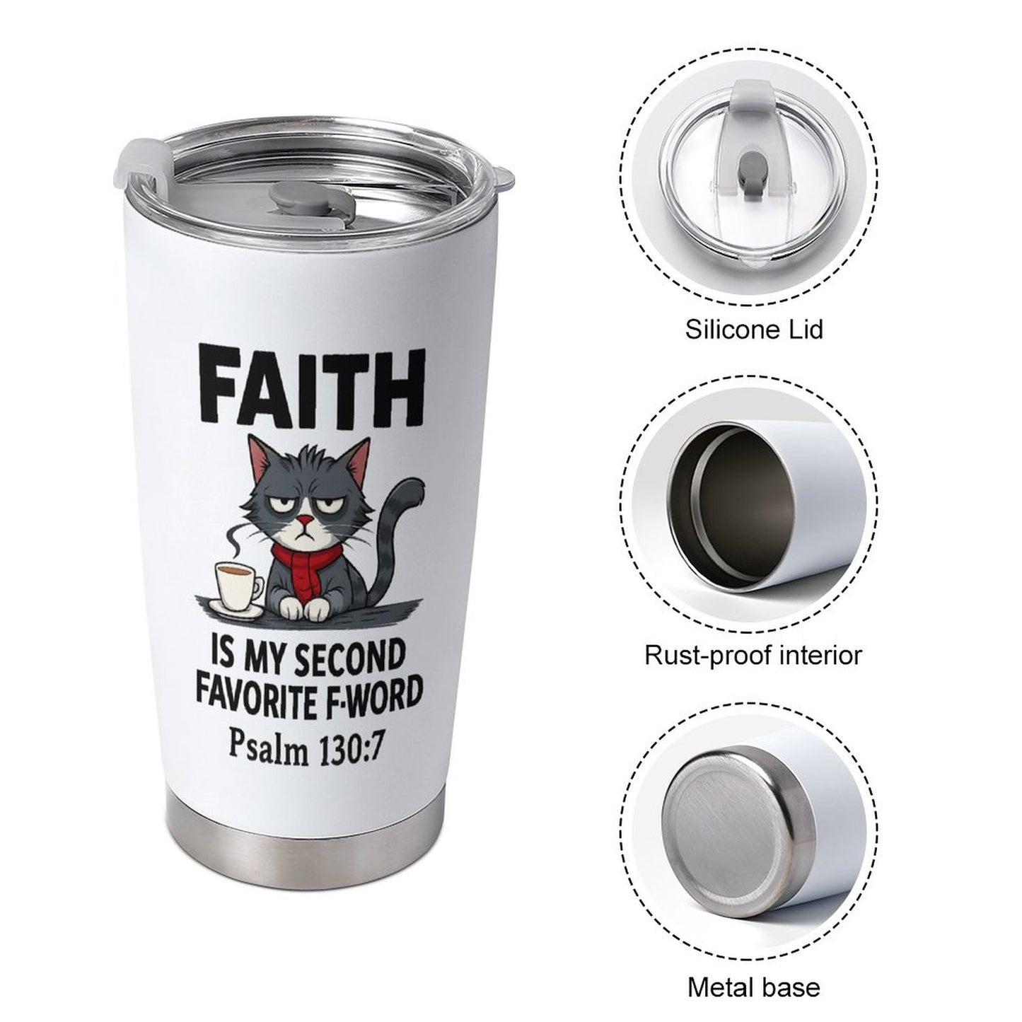 Funny Faith 20oz Insulated Stainless Steel Tumbler with Lid - ClaimedbyGodDesigns